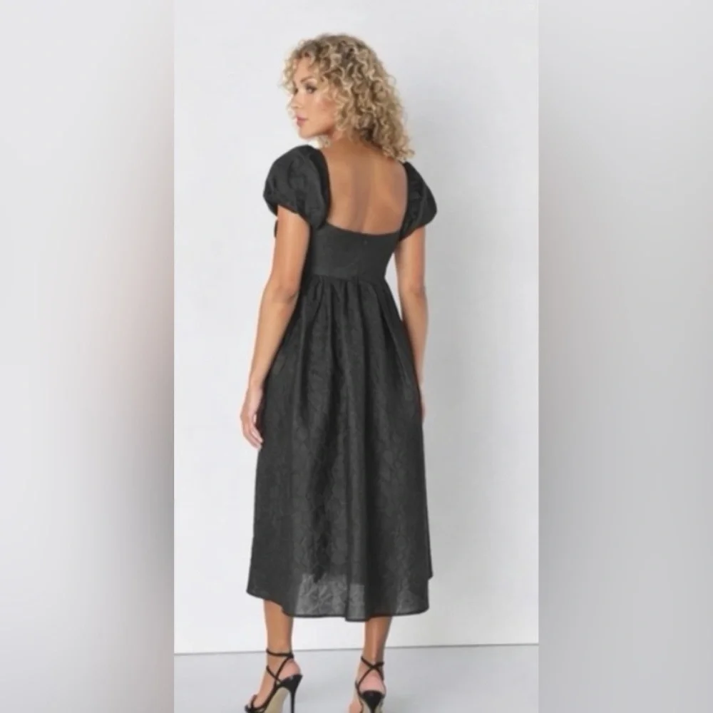 Lulus NWT “Adorable Mood” Black Floral Jacquard Puff Sleeve Babydoll Dress Large - Picture 9 of 16